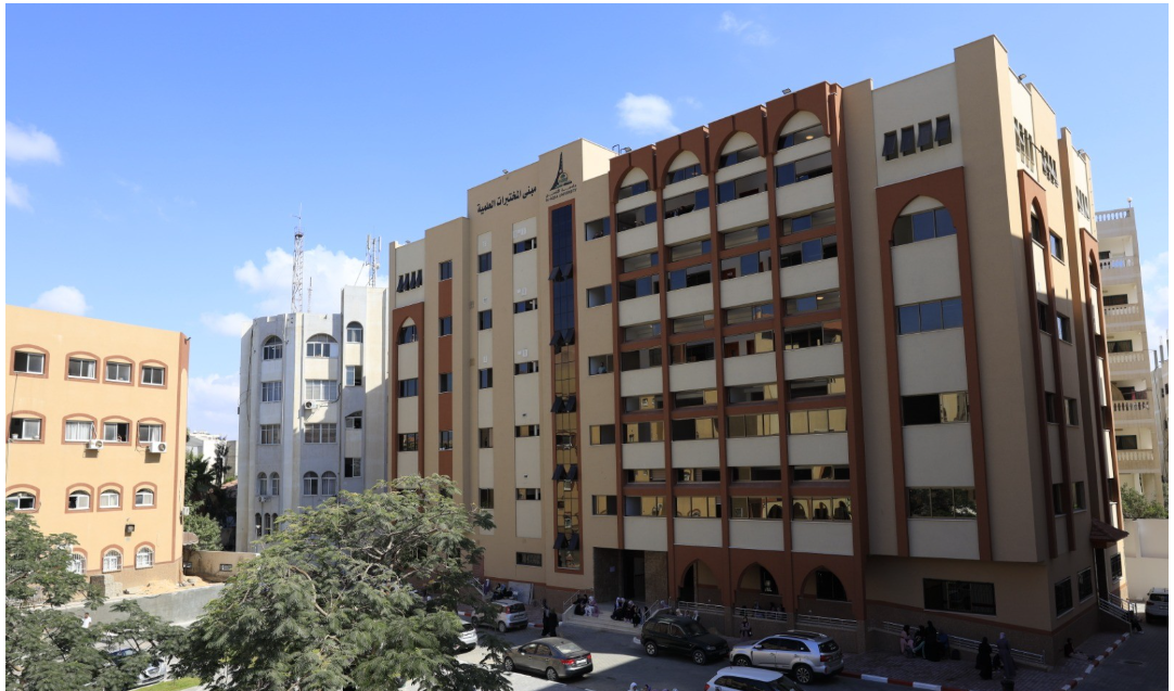 Exterior corner view of the Scientific Labs Building at Al Aqsa University